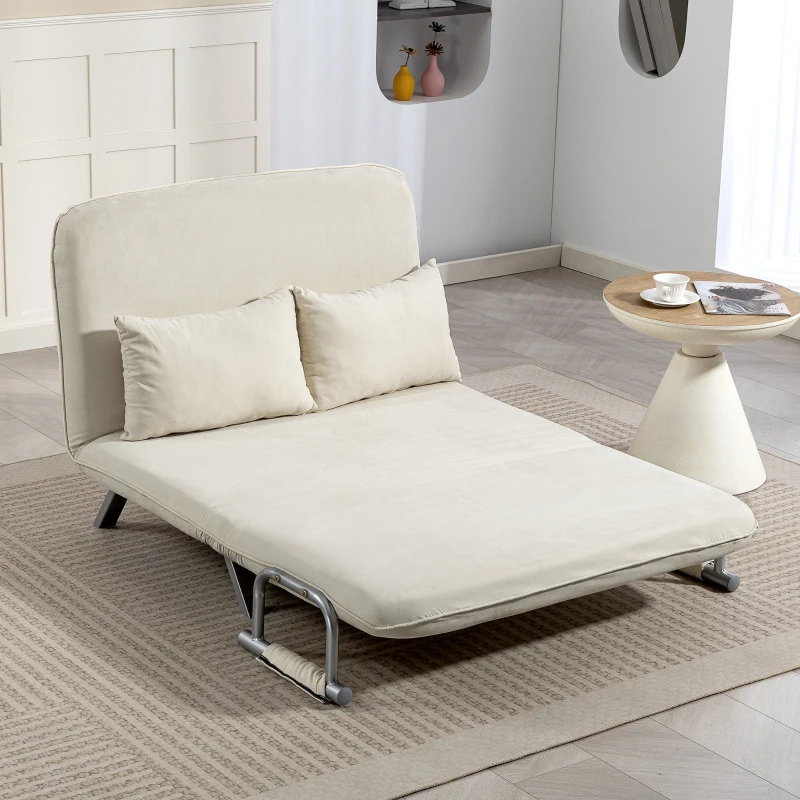 HOMCOM Divano letto 2 posti con schienale regolabile e 2 cuscini, rivestimento in tessuto effetto scamosciato, Beige