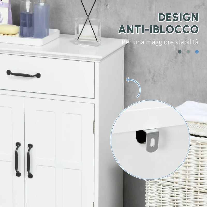 kleankin Mobile Salle de Bain, Armadio Salle de Bain in Piedi con Doppia Porta, Cassetto e Ripiano Regolabile, 60x30x75cm, Bianco