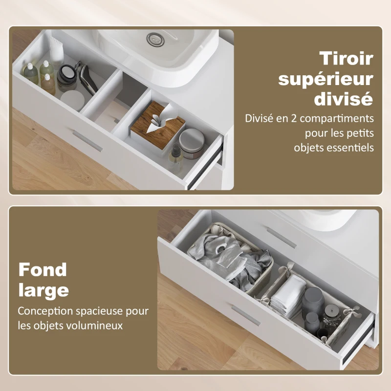 HOMCOM Meuble sous lavabo, meuble de salle de bain avec 2 tiroirs, style moderne, 80 x 30 x 60 cm, blanc