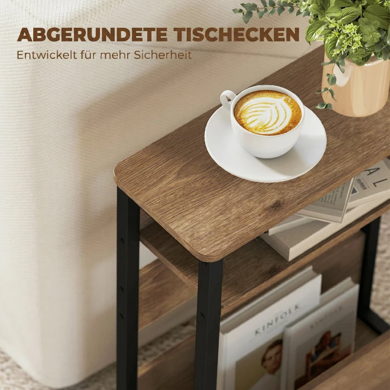 HOMCOM Table d'appoint table de chevet avec étagère à deux niveaux coins arrondis 46l x 18P x 58,5H cm noyer