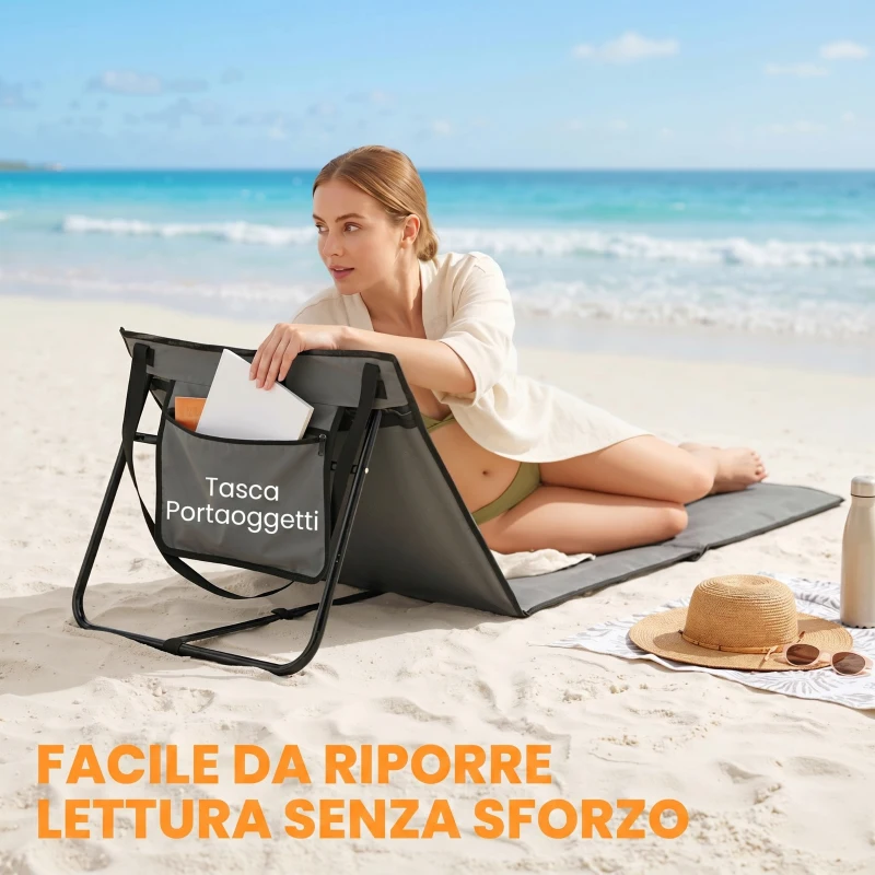 Outsunny Set 2 Sdraio da Spiaggia Pieghevoli e Regolabili con Tasca, in Acciaio e Poliestere, 142x51x40 cm, Grigio