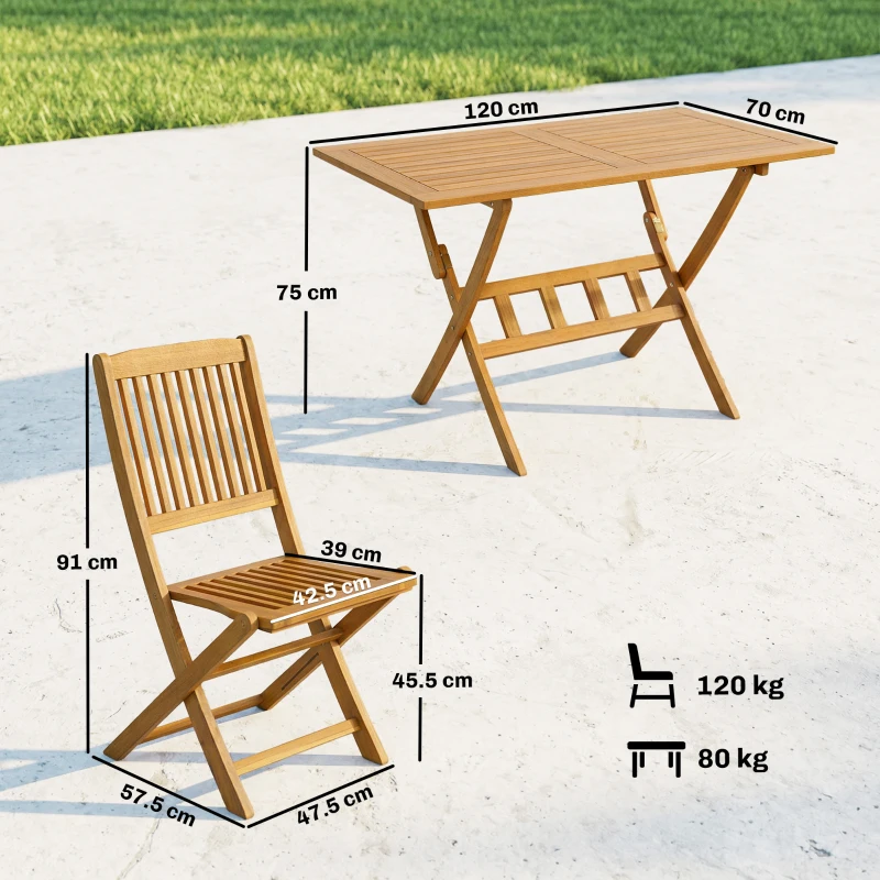 Outsunny Set de Luat Masa pentru Grădină 5 Piese, Masă și 4 Scaune Rabatabile