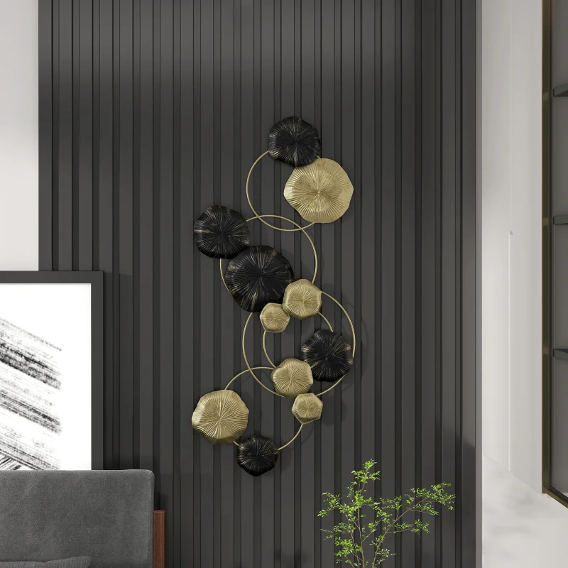 HOMCOM Decoração de Parede em Metal com Forma de Flor de Lótus Adorno para Sala Moderna Decoração 84x35 cm Dourado e Preto