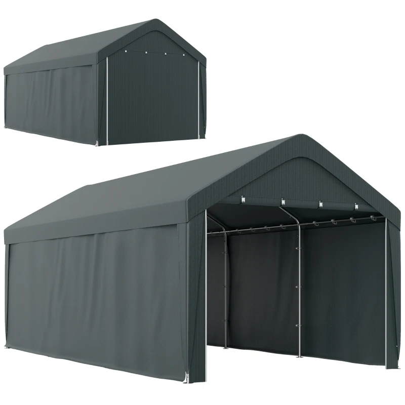 Outsunny Carport tente de garage 3 x 6 m, abri voiture extérieur, parois latérales amovibles, 2 portes zippées enroulables, gris