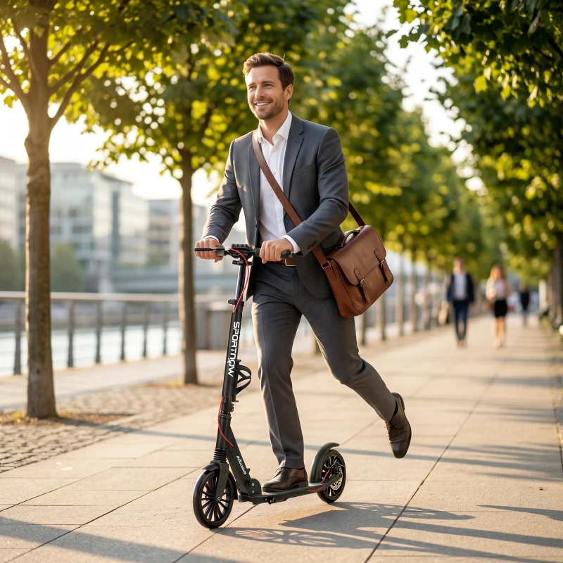 SPORTNOW Trotinetă urbană din aluminiu, reglabilă și pliabilă, cu roți PU de 20 cm, rulmenți ABEC-7, sistem dublu de frânare