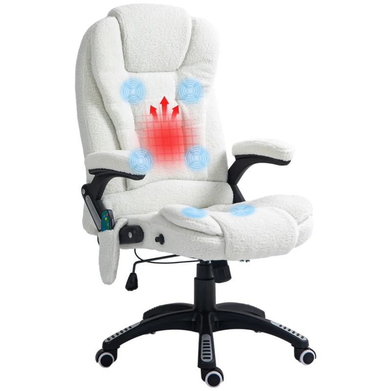 Vinsetto Silla de Oficina con Masaje de 6 Puntos con Función de Calefacción Tejido de Borreguito 68x72x110-120 cm Blanco
