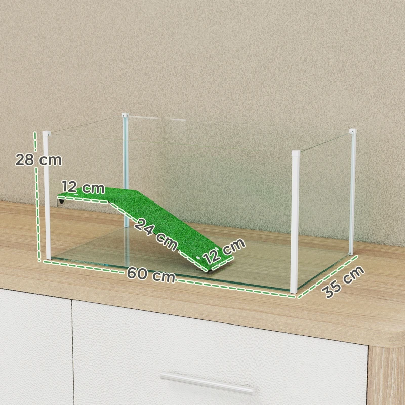 PawHut Acuario para Tortugas Terrario de Tortugas con Plataforma Rampa y Vista Panorámica 360° 60x35x28 cm Blanco