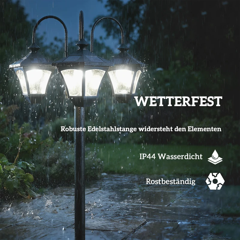 Outsunny Solar Laterne Stehleuchte mit Blumentopf 185cm Höhenverstellbar Außen Gartenlaterne mit 3 Lampenköpfe Lichtsteuerung