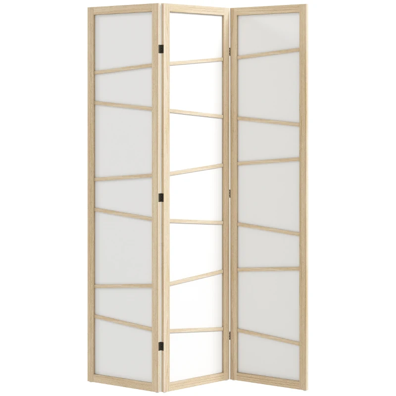 HOMCOM Wooden Folding Privacy Screen, 3 Panel Room Divider for Bedroom, Natural Wood Finish