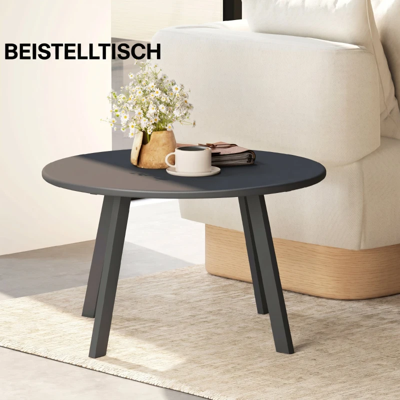 Outsunny Beistelltisch Balkontisch aus Metall Rund Kaffeetisch wetterfest Gartentisch Ø70 x 42H cm Dunkelgrau
