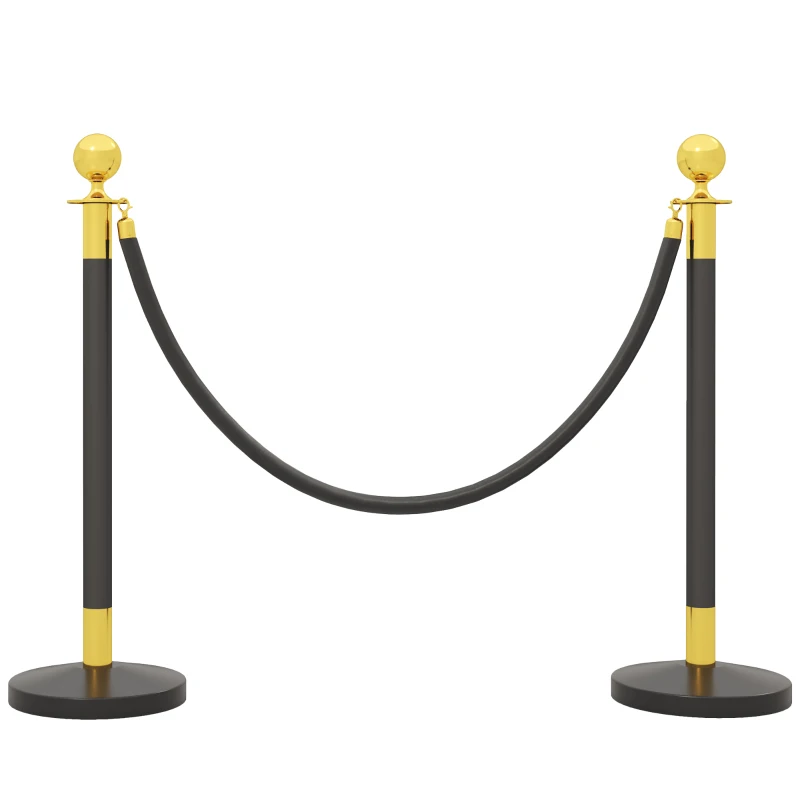 HOMCOM Postes Separadores de Acero Inoxidable de 2 Piezas 96 cm de Altura Base Rellenable Cuerda de Terciopelo Negro