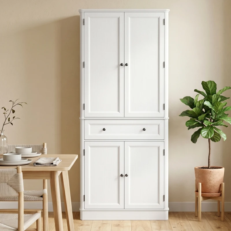 HOMCOM Armário de cozinha com 4 portas, gaveta e prateleiras ajustáveis para cozinha, 80 x 39,5 x 186,4 cm Branco