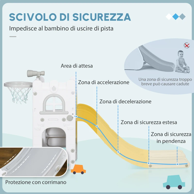 AIYAPLAY Scivolo per Bambini 5 in 1 con Canestro da Basket Telescopio Scaletta e Cesto Inferiore per Interni Bianco e Grigio