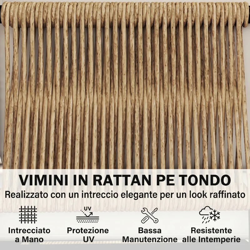 Outsunny Set Giardino 5 Pezzi, Rattan Componibile L con Cuscini, 192x126x60 cm, Colore Cachi