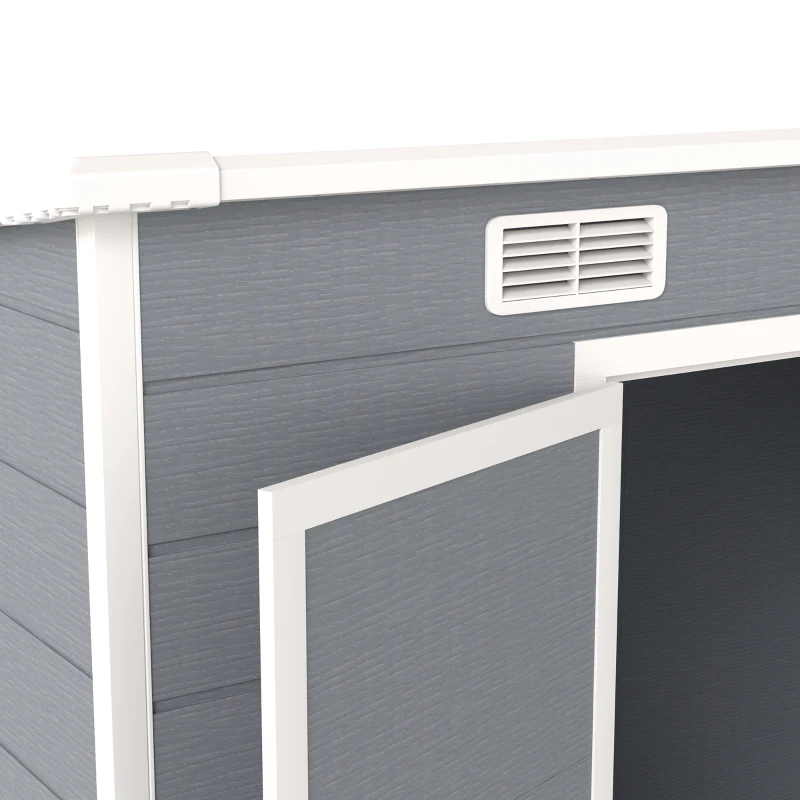 Outsunny Casetta da Giardino in Resina con Pavimento, 2 Porte con Blocco, Finestra, 2.4 x 1.3 m, Grigio