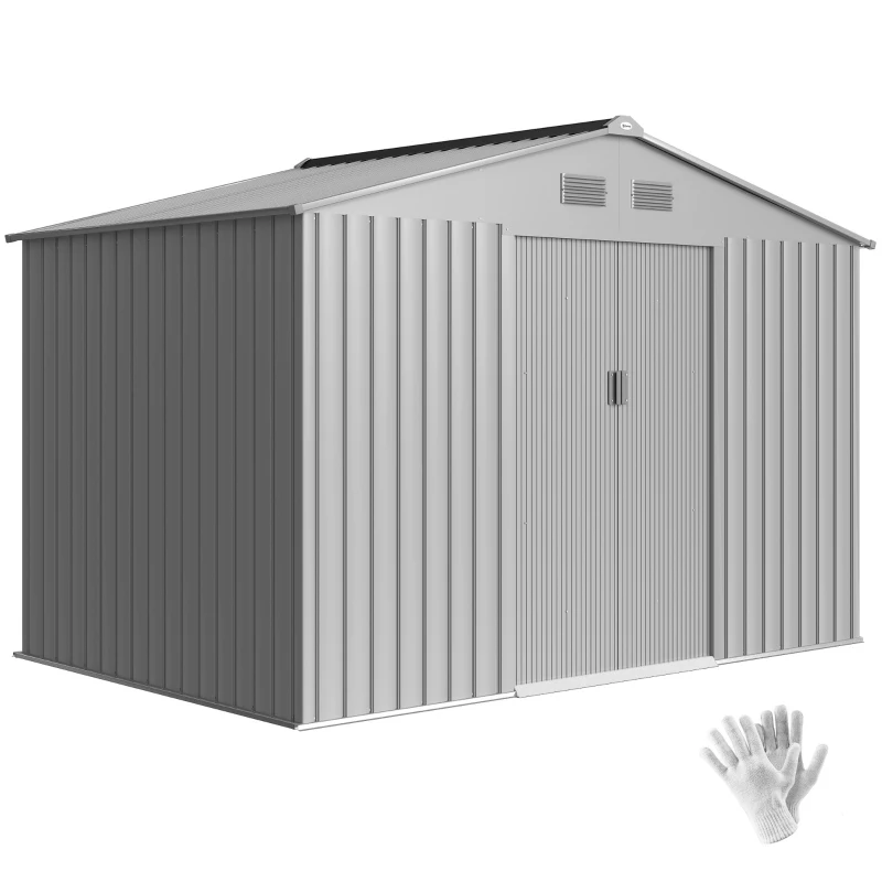 Outsunny Cobertizo de Jardín Exterior 4,9 m² 277x195x192 cm con Puerta Corredera Ventilación y Kit de Fundación Gris