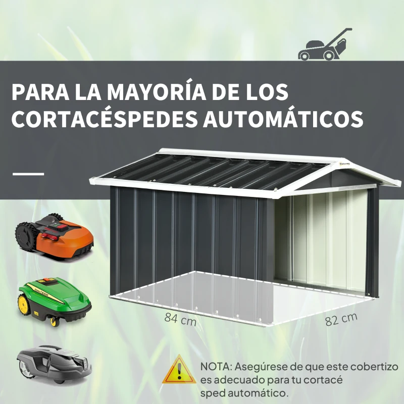 Outsunny Garaje para Robot Cortacésped de Acero Galvanizado con Techo Dos Aguas para Jardín Exterior 87x103x66 cm Gris Oscuro