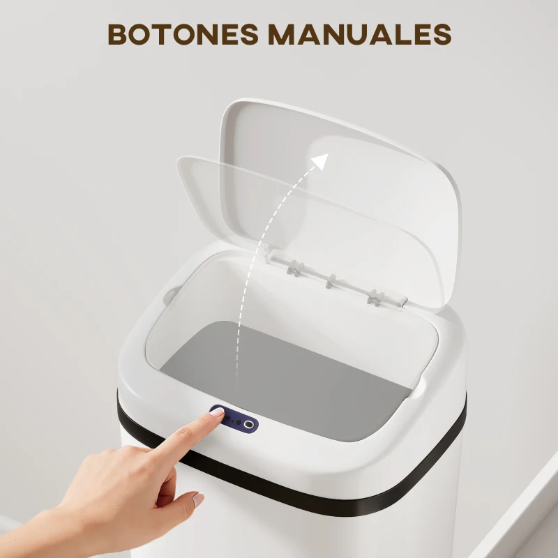 HOMCOM Cubo de Basura Cocina Automático 50 L Estrecha de Acero Inoxidable con Sensor Infrarrojo Modo Manual Antihuellas Blanco
