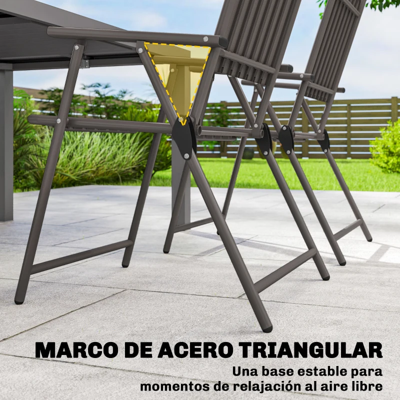 Outsunny Juego de 4 Sillas de Jardín Exterior Plegables con Reposabrazos Respaldo y Asiento Marco Metálico 55x63x93 cm Marrón