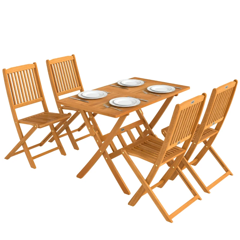 Outsunny Set de Luat Masa pentru Grădină 5 Piese, Masă și 4 Scaune Rabatabile