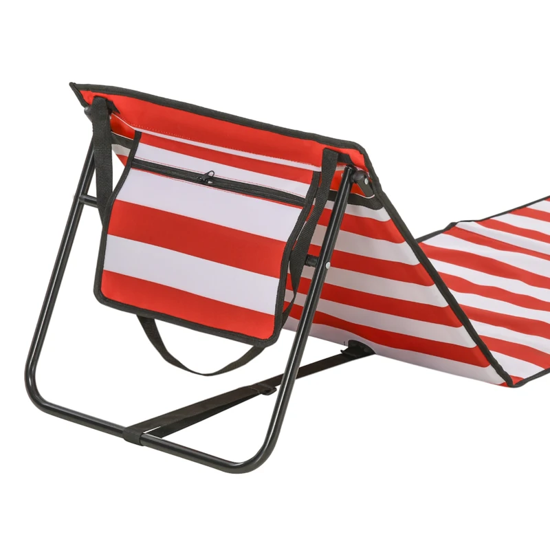 Outsunny Set of 2 Foldable Garden Beach Chair Mat, Outdoor Sun Lounger Seats with Adjustable Back, Magazine Pocket, Carry Strap