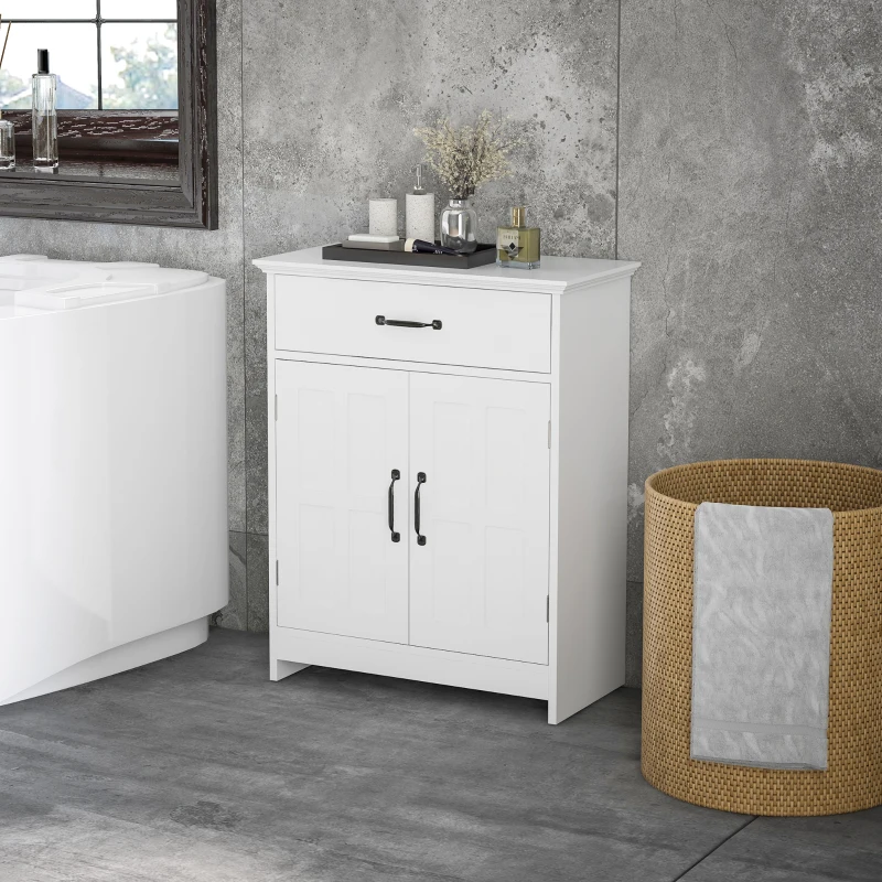 kleankin Mobile Salle de Bain, Armadio Salle de Bain in Piedi con Doppia Porta, Cassetto e Ripiano Regolabile, 60x30x75cm, Bianco