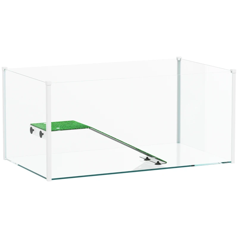 PawHut Acuario para Tortugas Terrario de Tortugas con Plataforma Rampa y Vista Panorámica 360° 60x35x28 cm Blanco