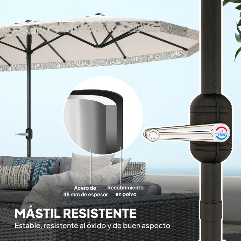 Outsunny Sombrilla Doble 4,5x2,7 m Sombrilla Terraza Exterior con Manivela Manual Resistente al Agua y Protección UV30+ Crema
