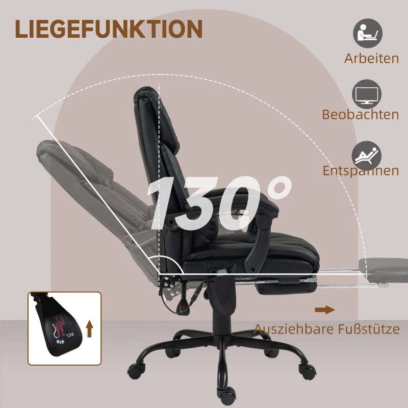 Vinsetto Bürostuhl Ergonomisch mit Massagefunktion Schreibtischstuhl mit Fußstütze, Hoher Rückenlehne, Lendenstütze Schwarz