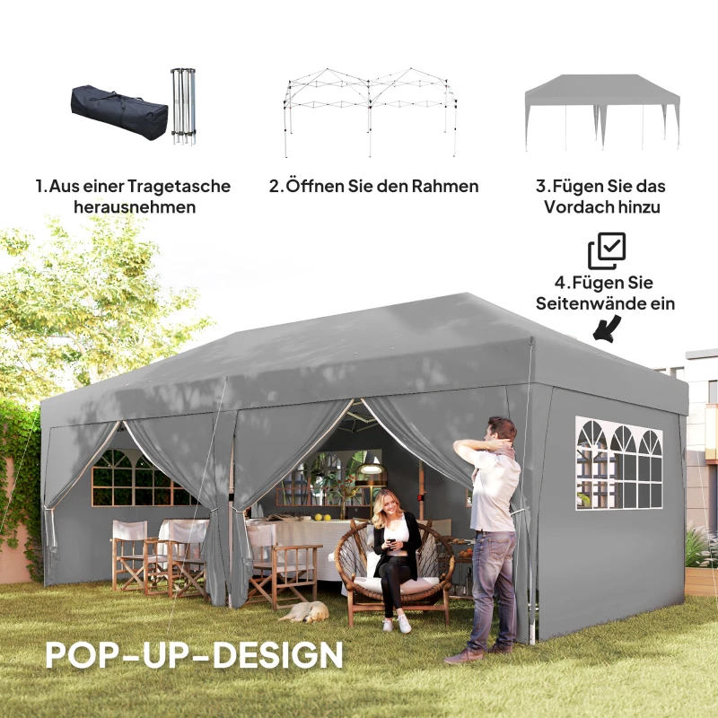 Outsunny Pavillon ca. 6x3m Stabil Winterfest Pop-up Faltpavillon mit Fenster Reißverschlusstür Seitenteilen UV Schutz