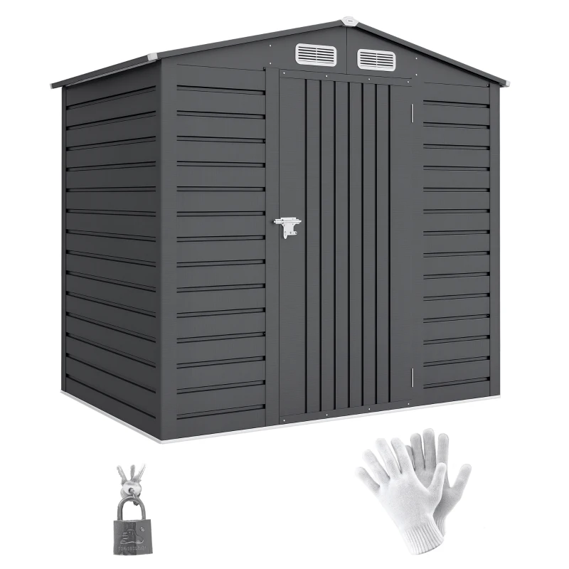 Outsunny Caseta de Jardín Exterior 190x131x188 cm Cobertizo Metálico con 2 Ventilaciones y Puerta para Herramientas Gris