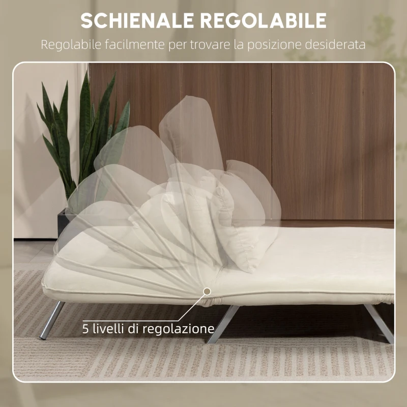 HOMCOM Divano letto 2 posti con schienale regolabile e 2 cuscini, rivestimento in tessuto effetto scamosciato, Beige