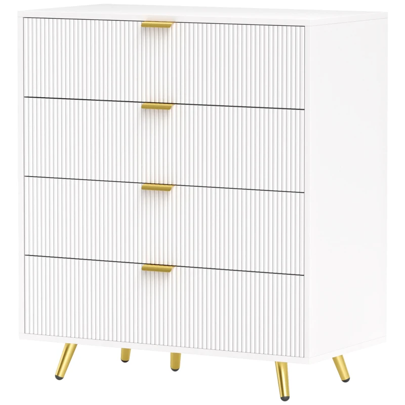 HOMCOM Elegant Four-Drawer Bedside Table - White