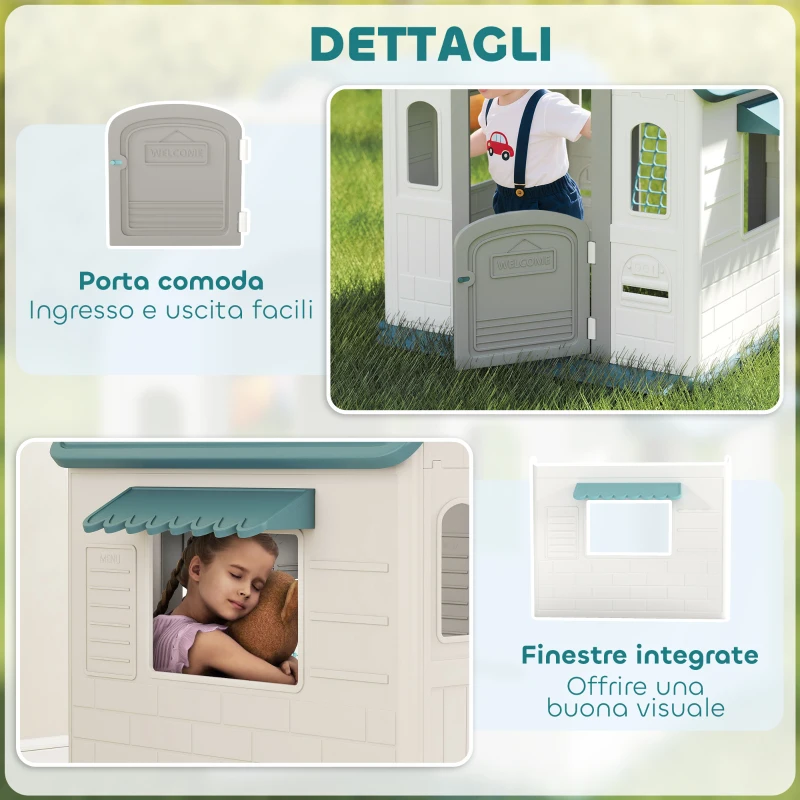 AIYAPLAY Casetta per Bambini 5 in 1 in PP Multicolore con Palla da Basket, Anelli e Freccette, 132x118x124 cm