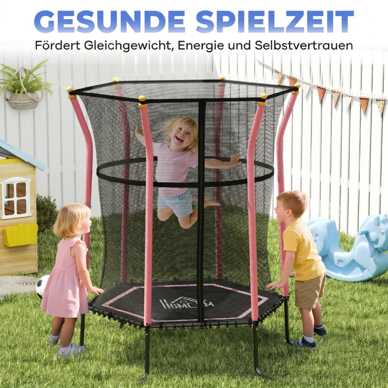 HOMCOM Trampolin für Kinder, Ø163,5 cm, mit Sicherheitsnetz, gepolstert, Stahl, belastbar bis 50 kg