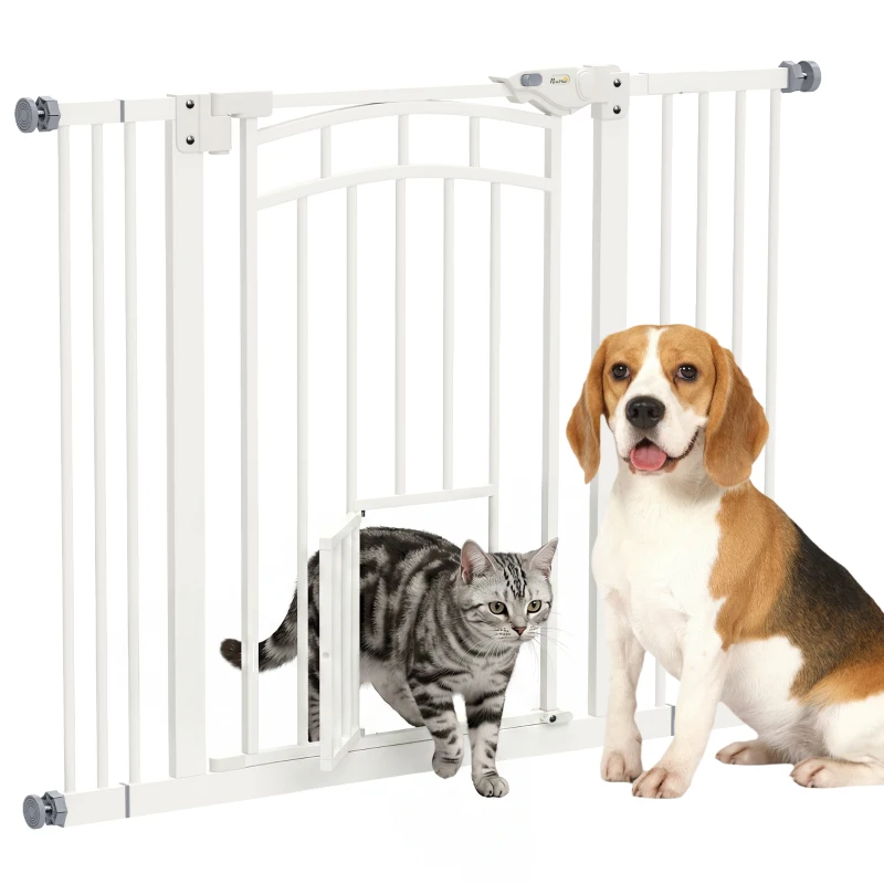 PawHut Barrera de Seguridad para Perros 74-100 cm con Extensión Montaje a Presión Doble Bloqueo para Puerta Escalera Blanco