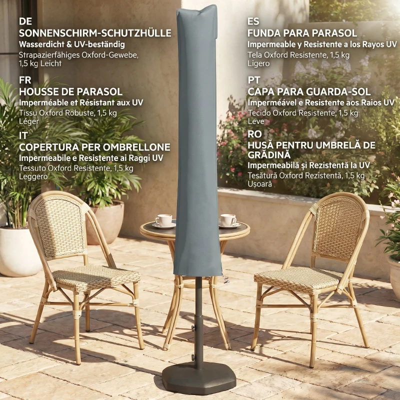 Outsunny Husă impermeabilă pentru umbrelă, protecție umbrelă cu fermoar și șnur, gri