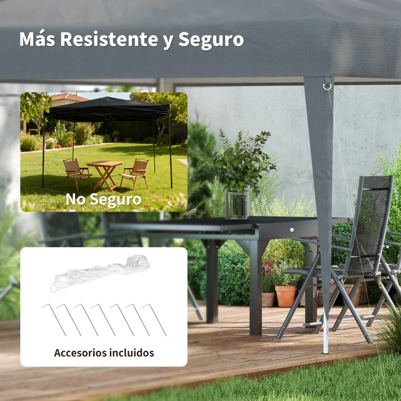 Outsunny Carpa Plegable 3x3 m Pop-up Cenador de Jardín Altura Ajustable con Bolsa de Transporte Anti-UV Impermeable Gris