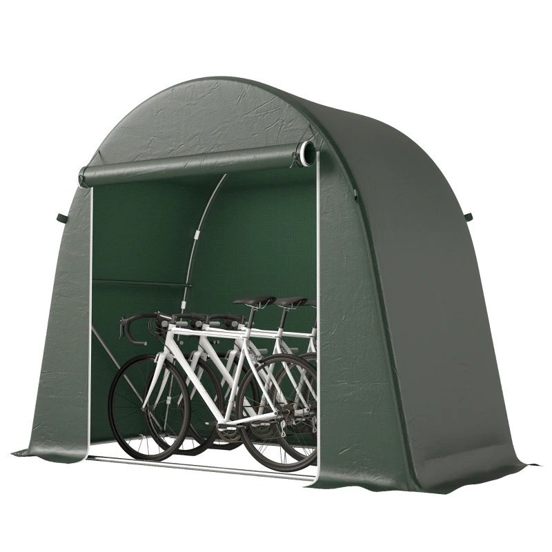 Outsunny 8 x 4 ft Garden Storage Tent, Waterproof Bike Tent with Roll-up Zipper Door and Galvanised Metal Frame, Green