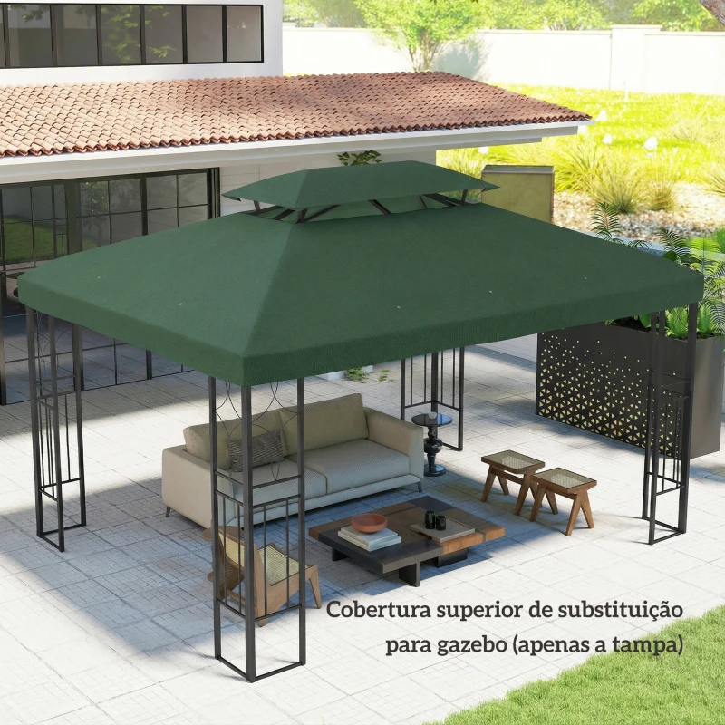 Outsunny Toldo de Substituição 4x3 m com Teto Duplo Orifícios de Drenagem e Proteção UV Apenas Toldo NÃO Inclui Estrutura Verde