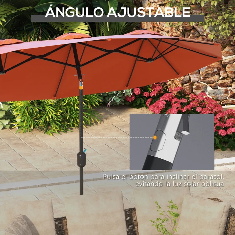 Outsunny Sombrilla Doble de Jardín 295x152x222 cm con Inclinación de 45° y Manivela Manual para Terraza Balcón Piscina Rojo