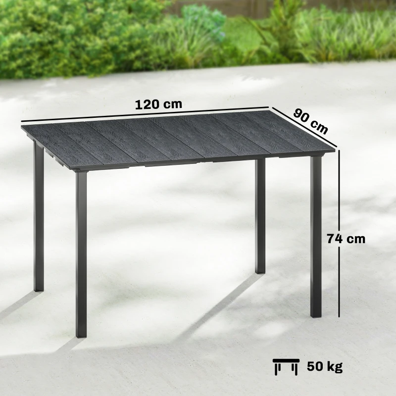 Outsunny Mesa de Comedor de Jardín para 6 Personas con Superficie de HDPE Estructura Metálica para Patio 120x90x74 cm Negro