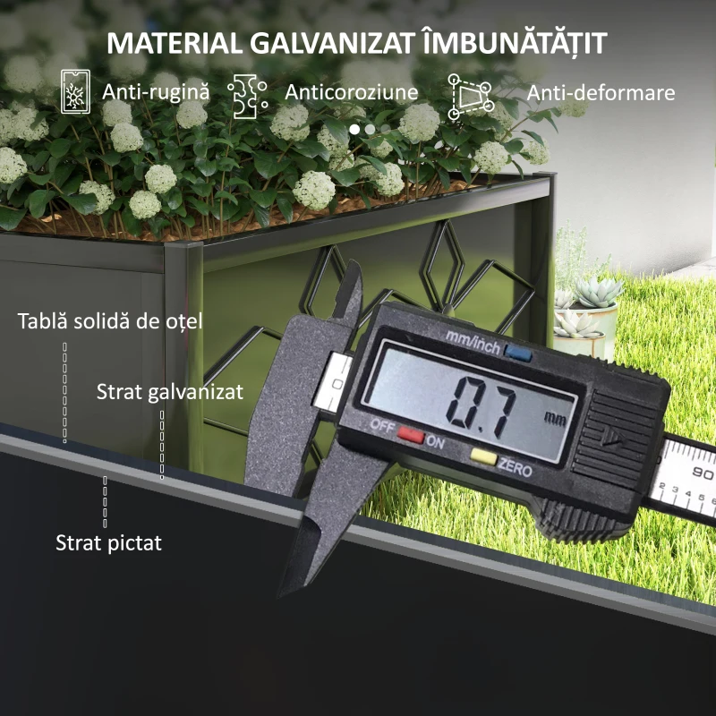 Outsunny Ghiveci Ridicat pentru Grădină cu Suport pentru Plante Cățărătoare din Oțel Galvanizat, 90x40x120 cm, Negru