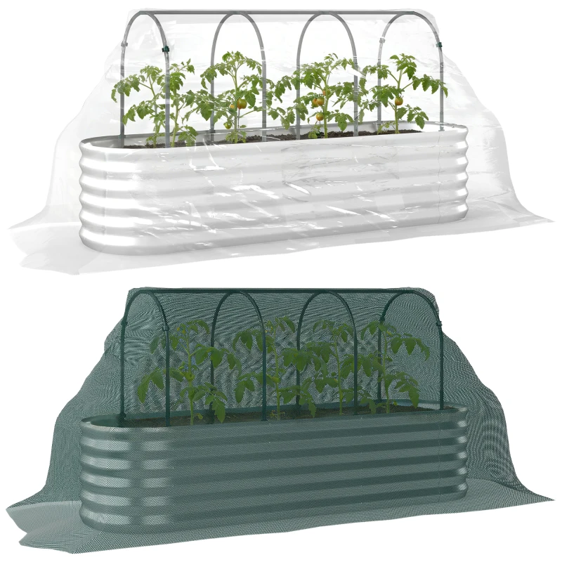 Outsunny Jardinera Exterior Grande conCubierta de Invernadero y Malla Base Abierta para Patio Terraza 200x60x103 cm Plateado