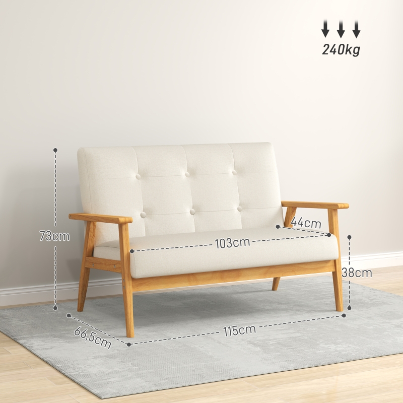 HOMCOM Canapé 3 places 115 cm canapé scandinave avec dossier capitonné, assise rembourrée et accoudoirs, beige