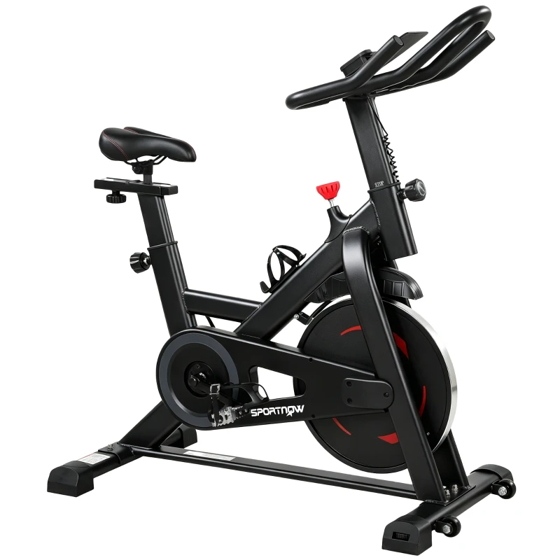 SPORTNOW Vélo d'Appartement Silencieux avec Résistance Réglable, APP Connectez via Bluetooth, Écran LCD, 111,5x52,5x114,5cm, Noir