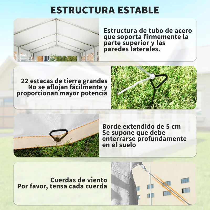 Outsunny Carpa para Fiestas 4x8 m Carpa de Jardín con Paredes Extraíbles Puerta y Ventanas UPF50+ para Boda Camping Blanco
