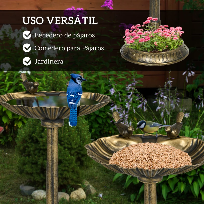 Outsunny Baño para Pájaros de Jardín Exterior 81 cm con Diseño de Concha y Acabado Envejecido Ligero y Resistente Bronce