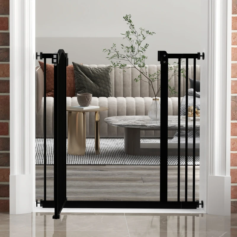 PawHut Barrera para Perros con Ancho Ajustable 74-87 cm Barrera de Seguridad para Perros con 1 Extensión Negro