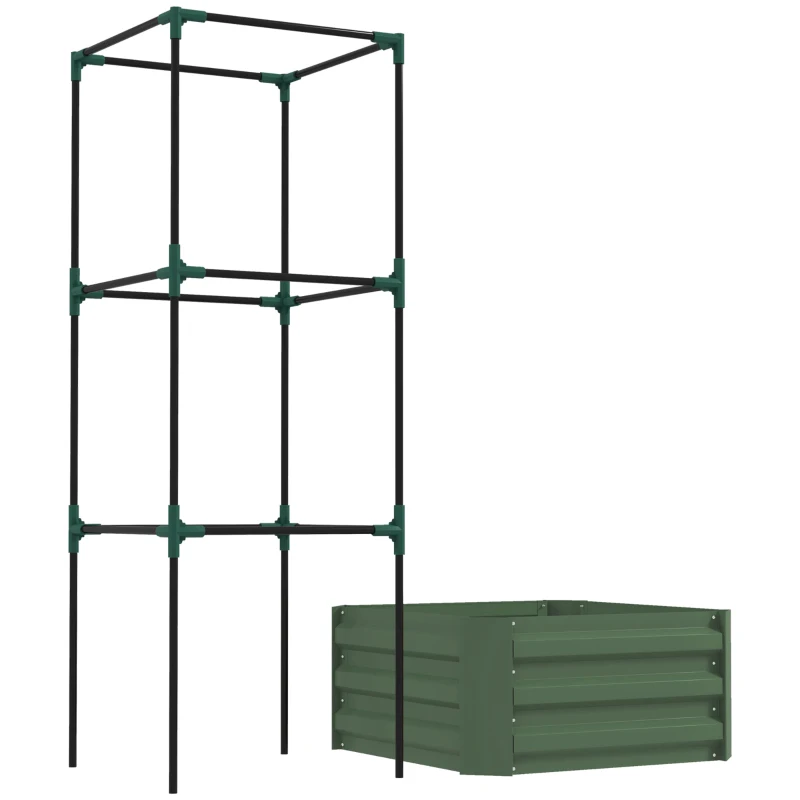 Outsunny Jardinera Exterior Grande con Enrejado y Fondo Abierto para Plantas Trepadoras 61x61x140 cm Verde